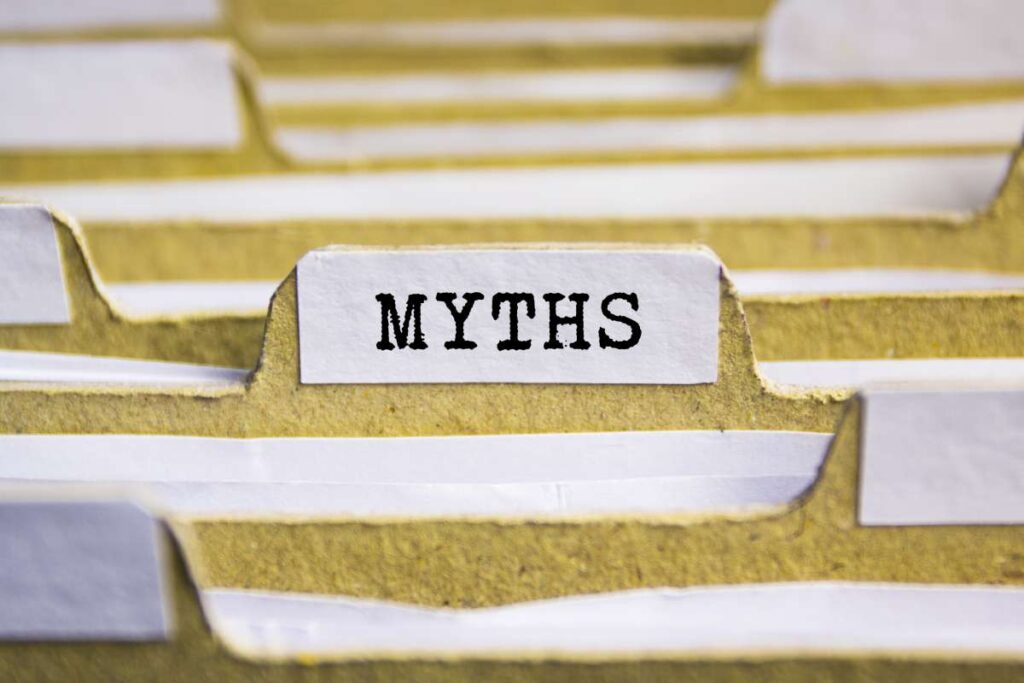 Myths word on index card file.